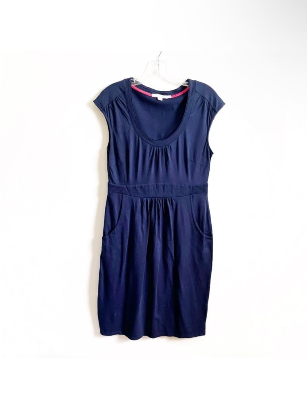 Boden Margot Dress navy blue jersey pockets scoop neck cotton ruched - Picture 2 of 10